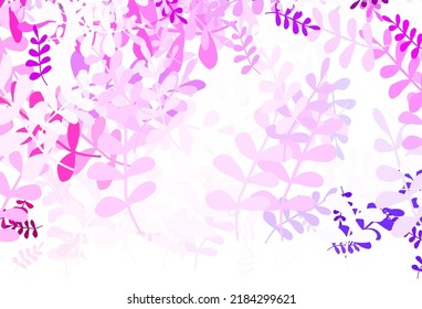 Light Pink vector abstract background with leaves. Shining colored illustration with leaves in doodle style. Colorful pattern for kid's books.