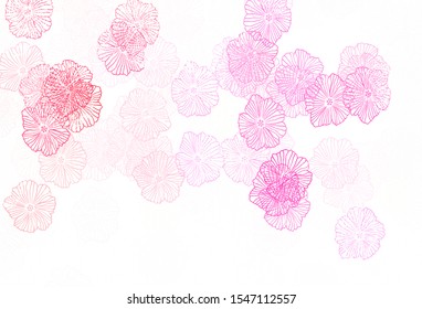 Light Pink vector abstract design with leaves. Colorful illustration in doodle style with flowers. The best design for your business.