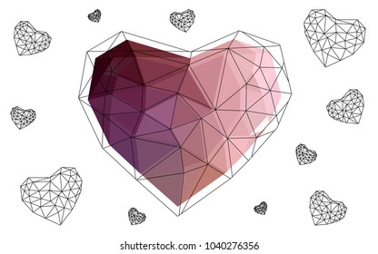 Light Pink vector abstract glitter heart shape on white background in love concept for valentine's day with sweet and romantic moment. Polygonal design for your business.