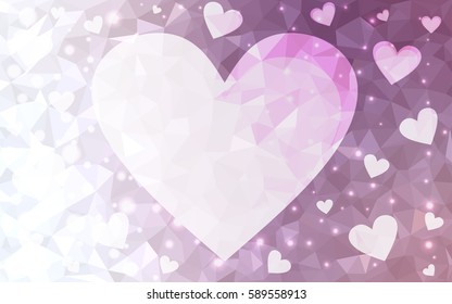 Light pink vector abstract glitter heart shape on white background in love concept for valentine's day with sweet and romantic moment. Polygonal design for your business.