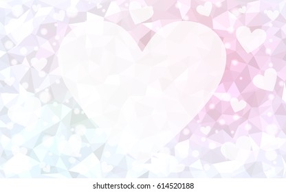 Light pink vector abstract glitter heart shape on white background in love concept for valentine's day with sweet and romantic moment. Polygonal design for your business.