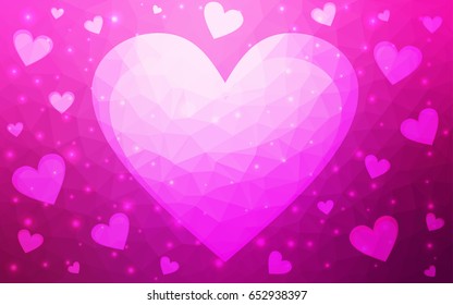 Light Pink vector abstract glitter heart shape on white background in love concept for valentine's day with sweet and romantic moment. Polygonal design for your business.