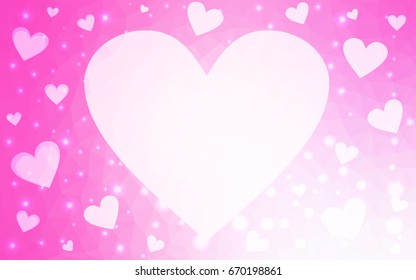 Light Pink vector abstract glitter heart shape on white background in love concept for valentine's day with sweet and romantic moment. Polygonal design for your business.