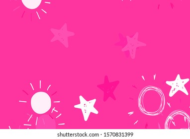 Light Pink vector backdrop with bright stars, suns. Stars, suns on blurred abstract background with gradient. Smart design for your business advert.
