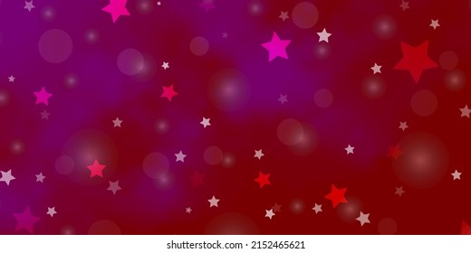 Light Pink vector backdrop with circles, stars. Colorful disks, stars on simple gradient background. Pattern for trendy fabric, wallpapers.