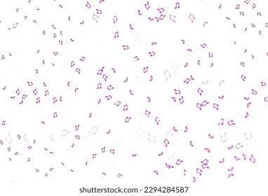 Fondo vector claro rosa con notas musicales. Ilustración abstracta con coloridos símbolos de la melodía. Patrón de los folletos del festival.