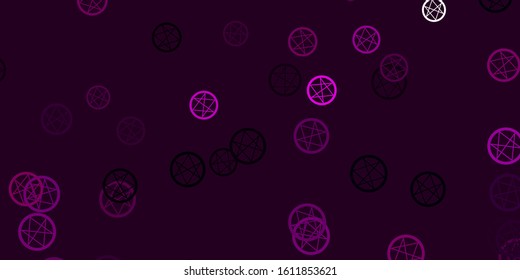 Light Pink vector backdrop with mystery symbols. Colorful vintage illustration with gradient alchemy shapes. Best design halloween events.