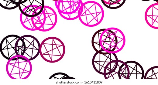 Light Pink vector backdrop with mystery symbols. Illustration with magical signs of spiritual power. Simple base for your occult design.