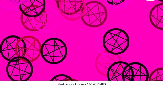 Light Pink vector backdrop with mystery symbols. Illustration with magical signs of spiritual power. Simple base for your occult design.