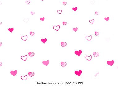Light Pink vector backdrop with sweet hearts. Beautiful colored illustration with hearts in celebration style. Template for Valentine's greeting postcards.