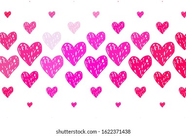 Light Pink vector backdrop with sweet hearts. Shining illustration with hearts on abstract template. Pattern for marriage gifts, congratulations.