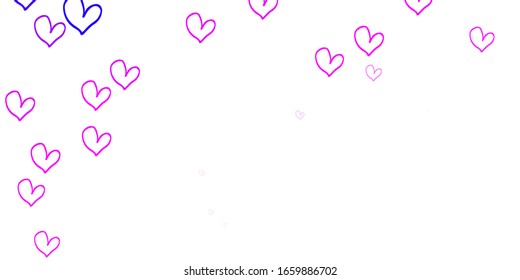 Light Pink vector backdrop with sweet hearts. Glitter abstract illustration with colorful hearts in romantic style. Pattern for carnival, festival romantic leaflets.