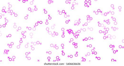 Light Pink vector backdrop with woman's power symbols. Colorful feminism symbols with a gradient in modern style. Simple design for your web site.