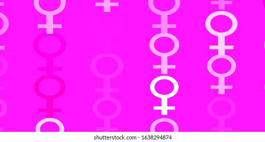 Light Pink vector backdrop with woman's power symbols. Simple design in abstract style with women’s rights activism. Background for cell phones.