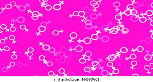 Light Pink vector backdrop with woman's power symbols. Illustration with signs of women's strength and power. New side for your design.