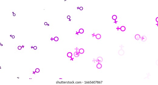 Light Pink vector backdrop with woman's power symbols. Abstract illustration with a depiction of women's power. Elegant design for wallpapers.