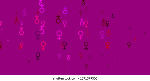 Light Pink vector backdrop with woman's power symbols. Illustration with signs of women's strength and power. Elegant design for wallpapers.