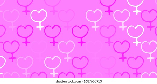 Light Pink vector backdrop with woman's power symbols. Colorful illustration with gradient feminism shapes. Design for International Women’s Day.