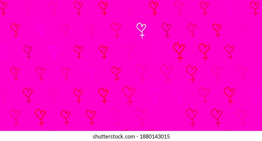 Light Pink vector backdrop with women power symbols. Colorful feminism symbols with a gradient in modern style. Background for International Women Day.