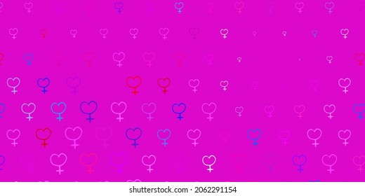 Light Pink, vector backdrop with women power symbols. Colorful feminism symbols with a gradient in modern style. Simple design for your web site.