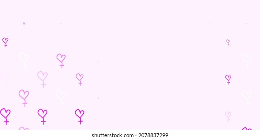 Light Pink vector backdrop with women power symbols. Simple design in abstract style with women rights activism. Elegant design for wallpapers.