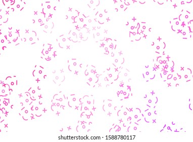 Light Pink vector background with arithmetic signs. Blurred design in simple style with collection of numerals. Best design a poster, banner of a math college.