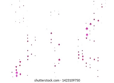 Light Pink vector background with cards signs. Glitter abstract sketch with isolated symbols of playing cards. Pattern for leaflets of poker games, events.