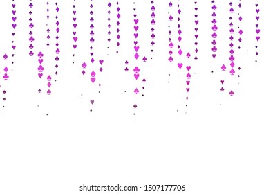 Light Pink vector background with cards signs. Glitter abstract sketch with isolated symbols of playing cards. Smart design for your business advert of casinos.