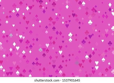 Light Pink vector background with cards signs. Colorful gradient with signs of hearts, spades, clubs, diamonds. Pattern for booklets, leaflets of gambling houses.