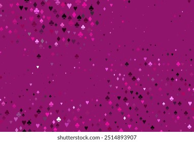 Light Pink vector background with cards signs. Blurred decorative design of hearts, spades, clubs, diamonds. Pattern for leaflets of poker games, events.