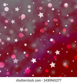 Light Pink vector background with circles, stars. Colorful disks, stars on simple gradient background. Design for textile, fabric, wallpapers.