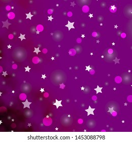 Light Pink vector background with circles, stars. Abstract design in gradient style with bubbles, stars. Texture for window blinds, curtains.