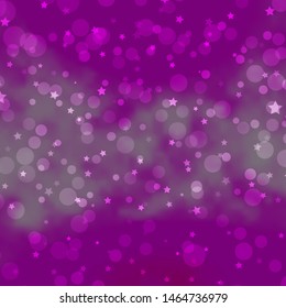 Light Pink vector background with circles, stars. Abstract design in gradient style with bubbles, stars. Template for business cards, websites.