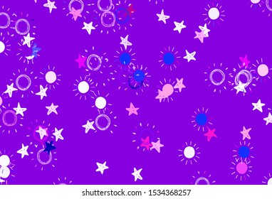 Light Pink vector background with colorful stars, suns. Blurred decorative design in simple style with stars, suns. Pattern for astrology websites.