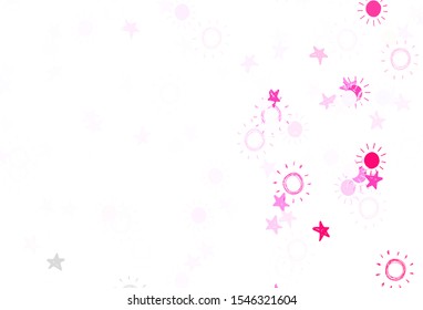 Light Pink vector background with colorful stars, suns. Shining colored illustration with stars, suns. Pattern for astrology websites.