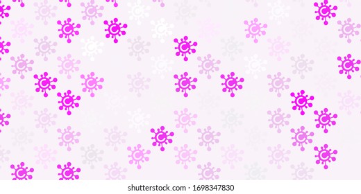 Light Pink vector background with covid-19 symbols. Smart illustration with covid signs in decorative style. Design for biohazard warning.