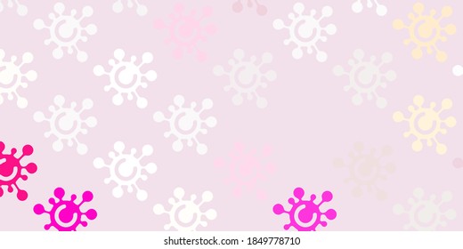 Fondo vectorial rosa claro con símbolos covid-19. Ilustración abstracta con formas de gradiente biológico. Fondo de escritorio para la protección de la salud.