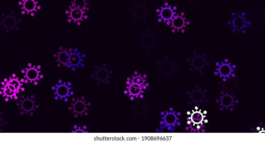 Fondo vectorial rosa claro con símbolos covid-19. Ilustración inteligente con signos cómodos en estilo decorativo. Sencillo dibujo contra la fiebre de peligro.