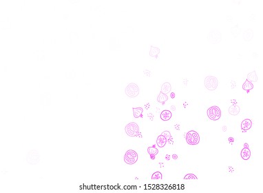 Light Pink vector background with cuisine gourmet. Beautiful colorful illustration with food in doodle style. Doodle design for your business advert of cafes.