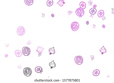 Light Pink vector background with cuisine gourmet. Glitter abstract sketch with gourmet food. Pattern for ads of breakfast, lunch, dinner.