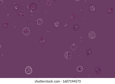 Light Pink vector background with cuisine gourmet. Illustration with set of fresh food in doodle style. Design for ad, poster, banner of cafes or restaurants.