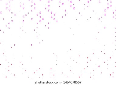 Light Pink vector background with Euro, Yen, Pound. Shining colored illustration with EUR, JPY, GBP signs. The pattern can be used as ads, poster, banner for payments.