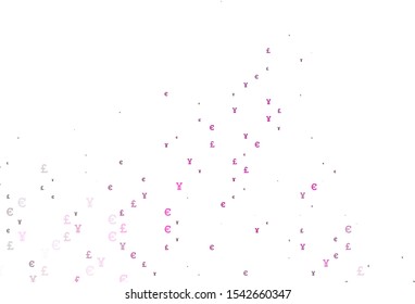 Light Pink vector background with Euro, Yen, Pound. Blurred design in with symbols of EUR, JPY, GBP. The pattern can be used for financial, investment websites.