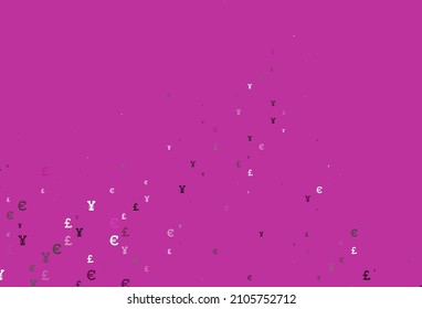 Fondo vectorial rosa claro con Euro, Yen, Libra. Diseño borroso con símbolos de EUR, JPY, GBP. El patrón se puede usar para sitios web de inversión financiera.