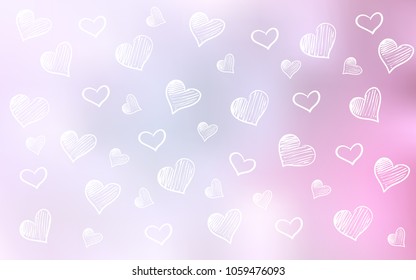 Light Pink vector background with hearts. Blurred decorative design in doodle style with hearts. Pattern for carnival, festival romantic leaflets.