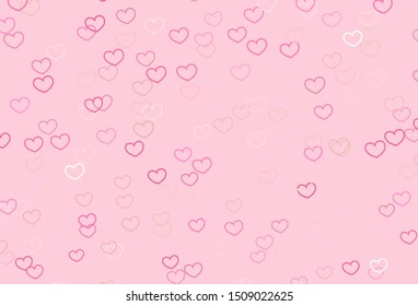 Light Pink vector background with hearts. Glitter abstract illustration with colorful hearts in romantic style. Template for Valentine's greeting postcards.