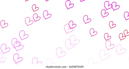 Light Pink vector background with hearts. Decorative shining illustration with hearts on abstract template. Pattern for marriage gifts, congratulations.