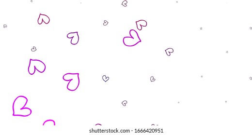 Light Pink vector background with hearts. Decorative shining illustration with hearts on abstract template. Pattern for marriage gifts, congratulations.