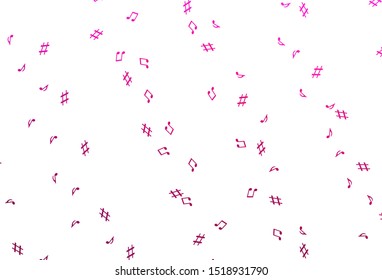 Light Pink vector background with music symbols. Abstract illustration with colorful symbols of melody. Pattern for websites of musicians.