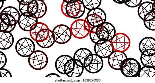 Light Pink vector background with occult symbols. Illustration with magical signs of spiritual power. Background for esoteric, mystic designs.